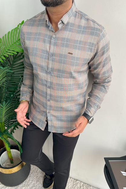 Turbo Plaid Pattern Creation Long Sleeve Cotton Casual Shirt