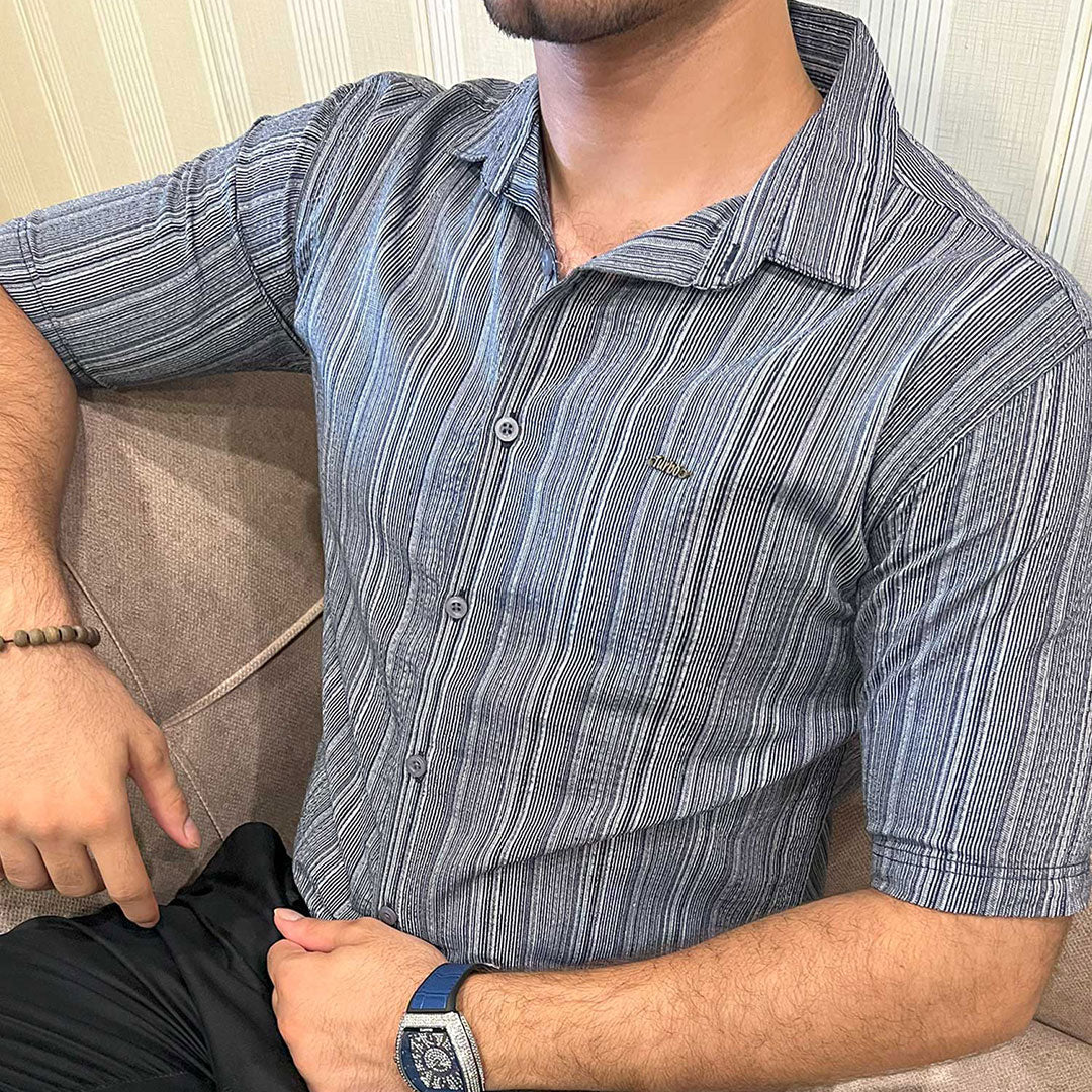 Turbo Down Box Collared Casual Shirt In Charcoal Blue