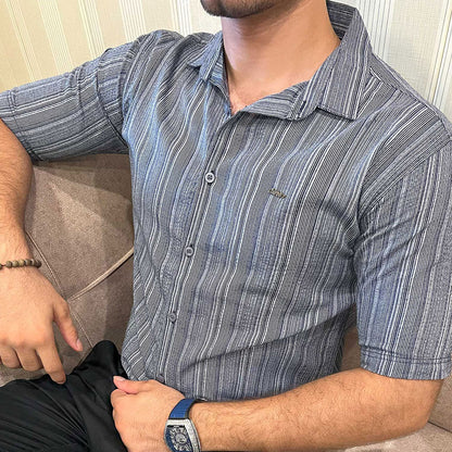 Turbo Down Box Collared Casual Shirt In Charcoal Blue