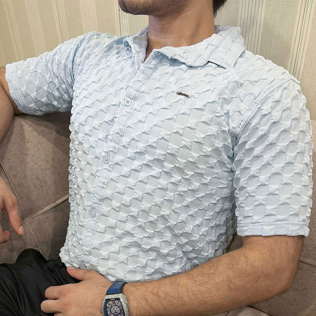 Turbo Puff Structured Pattern Casual Shirt In Ice Blue