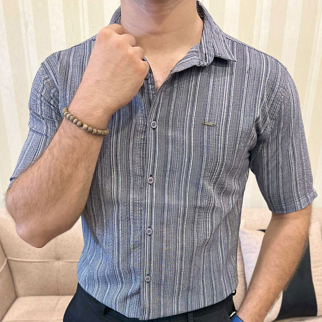 Turbo Down Box Collared Casual Shirt In Charcoal Blue