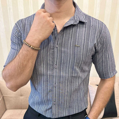 Turbo Down Box Collared Casual Shirt In Charcoal Blue