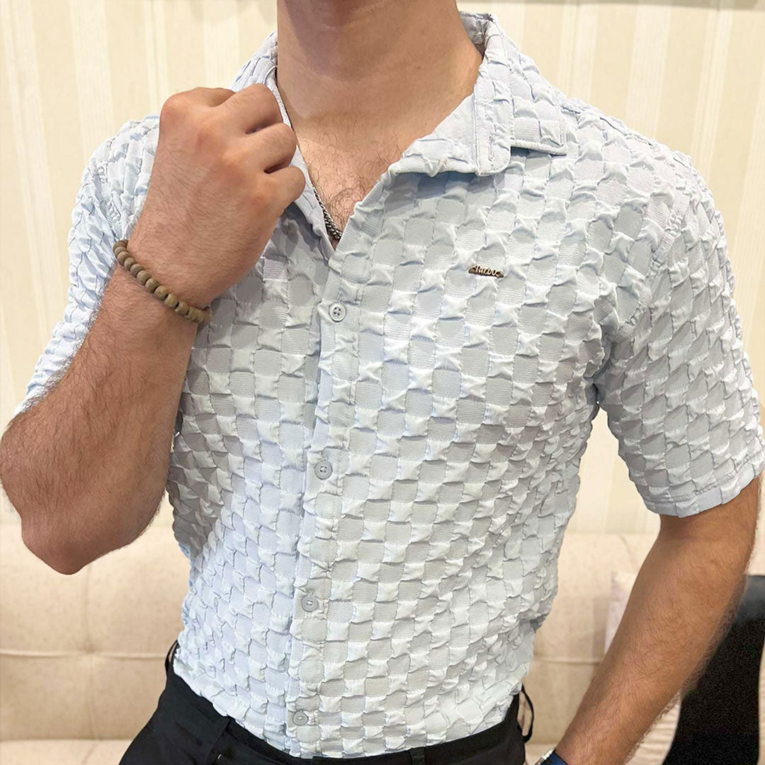 Turbo Puff Structured Pattern Casual Shirt In Ice Blue