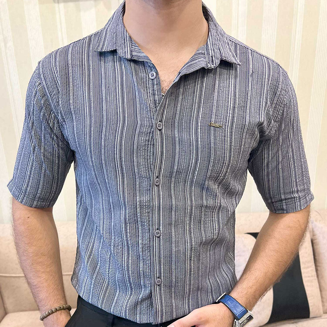 Turbo Down Box Collared Casual Shirt In Charcoal Blue