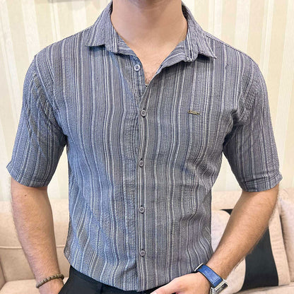 Turbo Down Box Collared Casual Shirt In Charcoal Blue