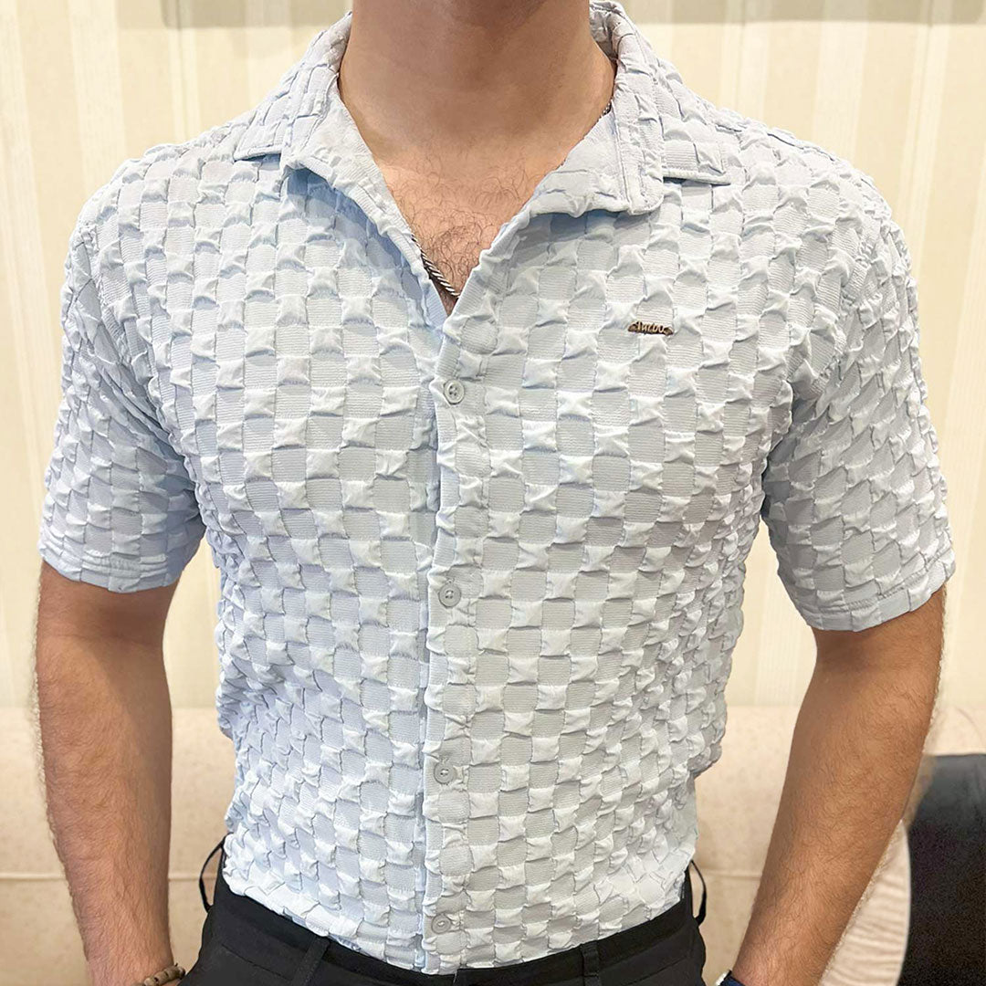 Turbo Puff Structured Pattern Casual Shirt In Ice Blue