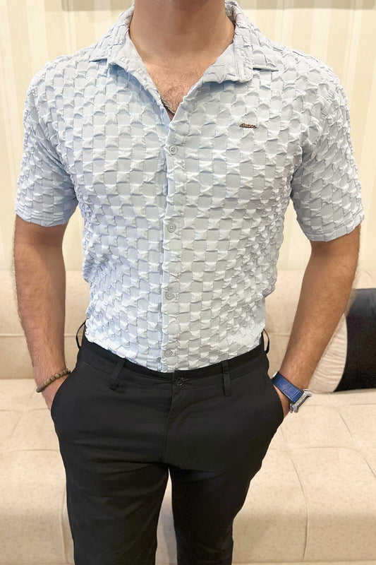 Turbo Puff Structured Pattern Casual Shirt In Ice Blue