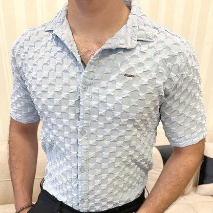 Turbo Puff Structured Pattern Casual Shirt In Ice Blue
