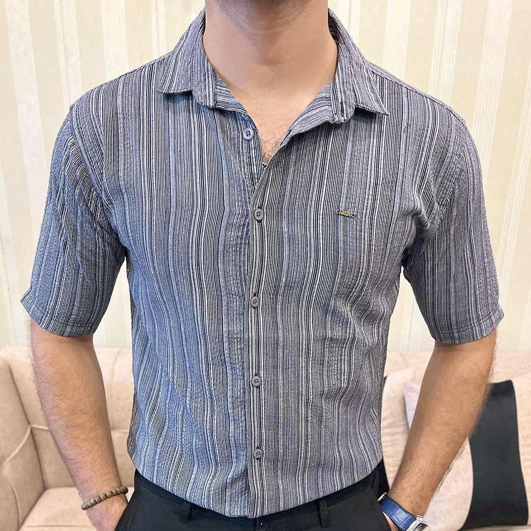 Turbo Down Box Collared Casual Shirt In Charcoal Blue