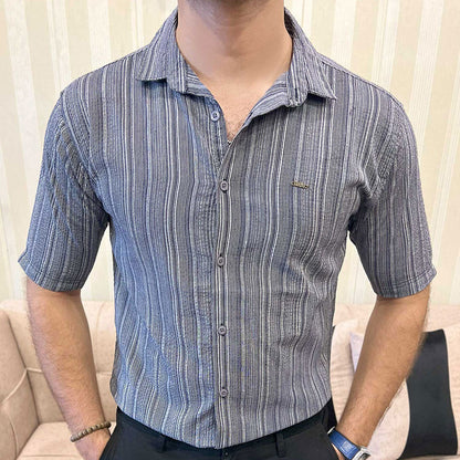Turbo Down Box Collared Casual Shirt In Charcoal Blue