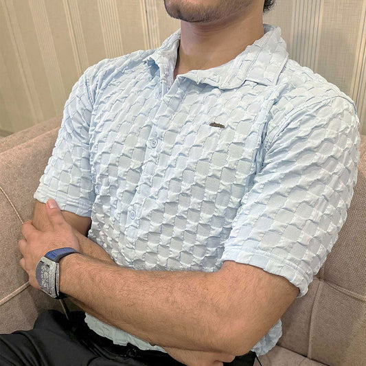Turbo Puff Structured Pattern Casual Shirt In Ice Blue
