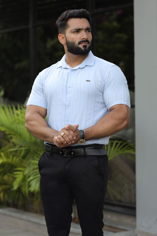 Turbo Endless Cool Embossed Casual Shirt In Light Blue
