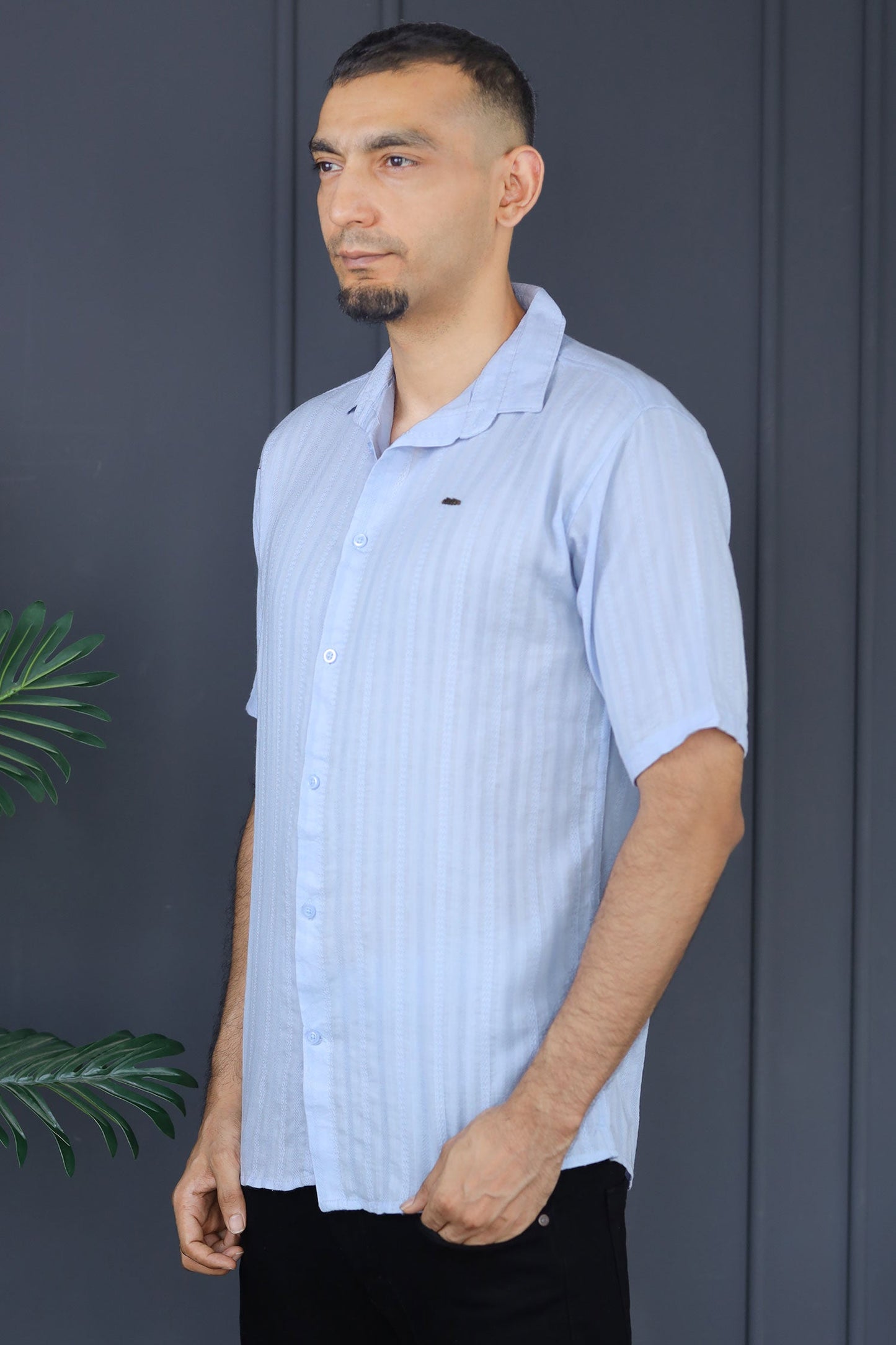 Turbo Endless Cool Embossed Casual Shirt In Light Blue