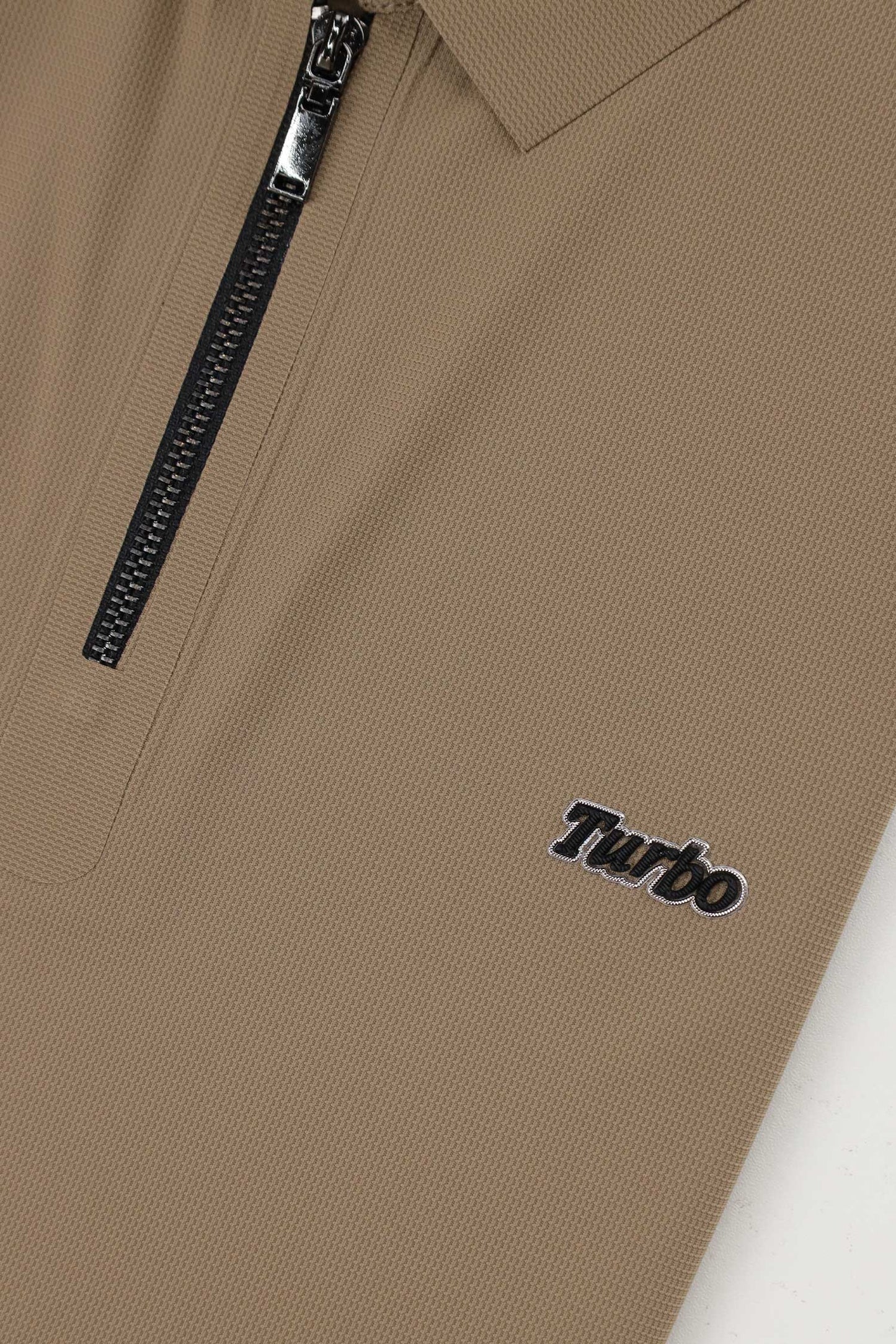 Turbo Signature Script Zip-Placket Men's Polo Shirt In Light Camel