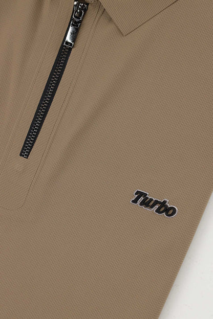 Turbo Signature Script Zip-Placket Men's Polo Shirt In Light Camel