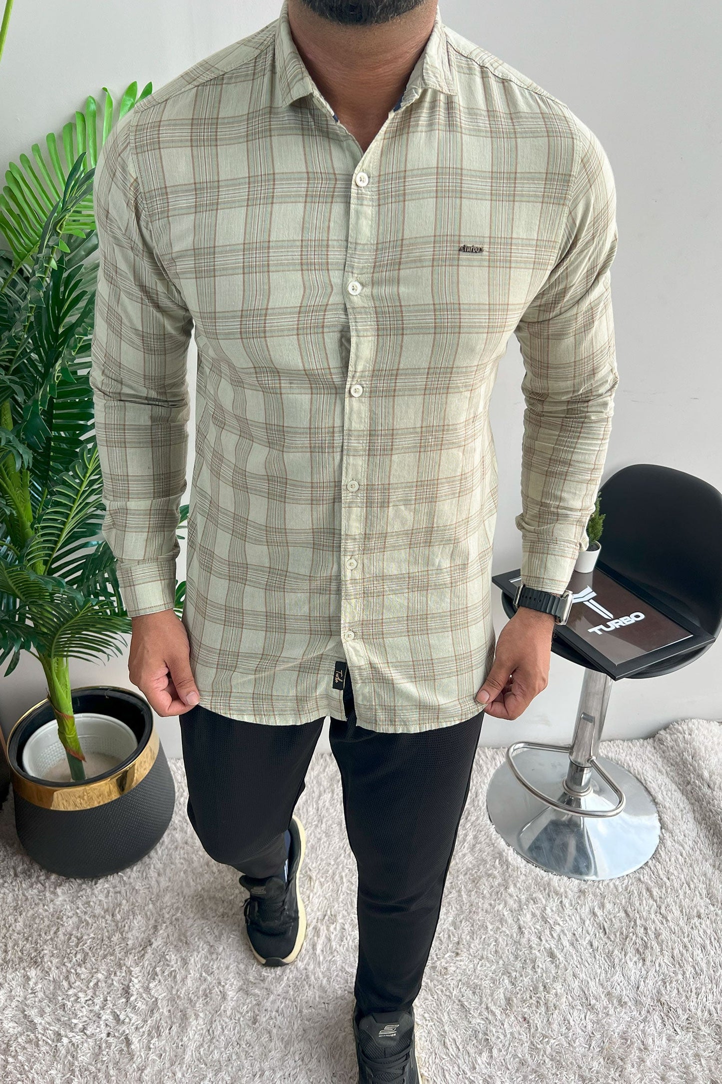 Turbo FearLess Checked Long Sleeve Cotton Casual Shirt