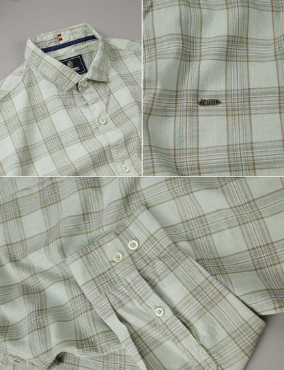 Turbo FearLess Checked Long Sleeve Cotton Casual Shirt In Light Green