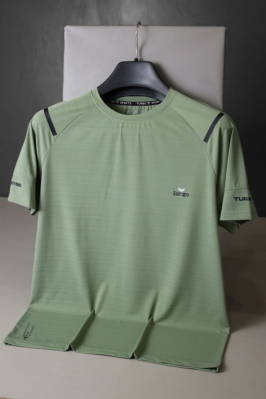 Turbo Sport Shoulder Striped Breathable Dry-Fit Tee In Light Green