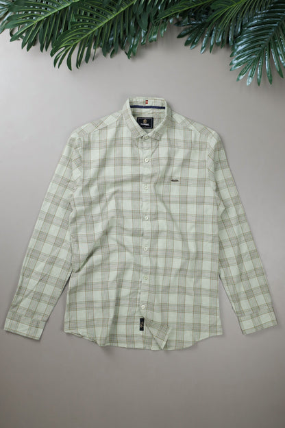 Turbo FearLess Checked Long Sleeve Cotton Casual Shirt In Light Green