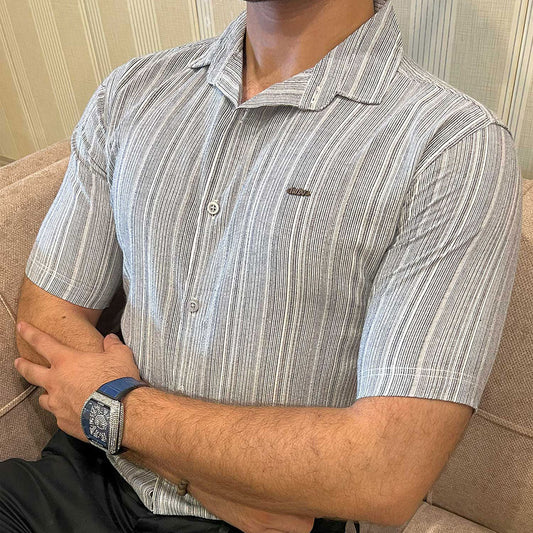 Turbo Down Box Collared Casual Shirt In Slate Grey