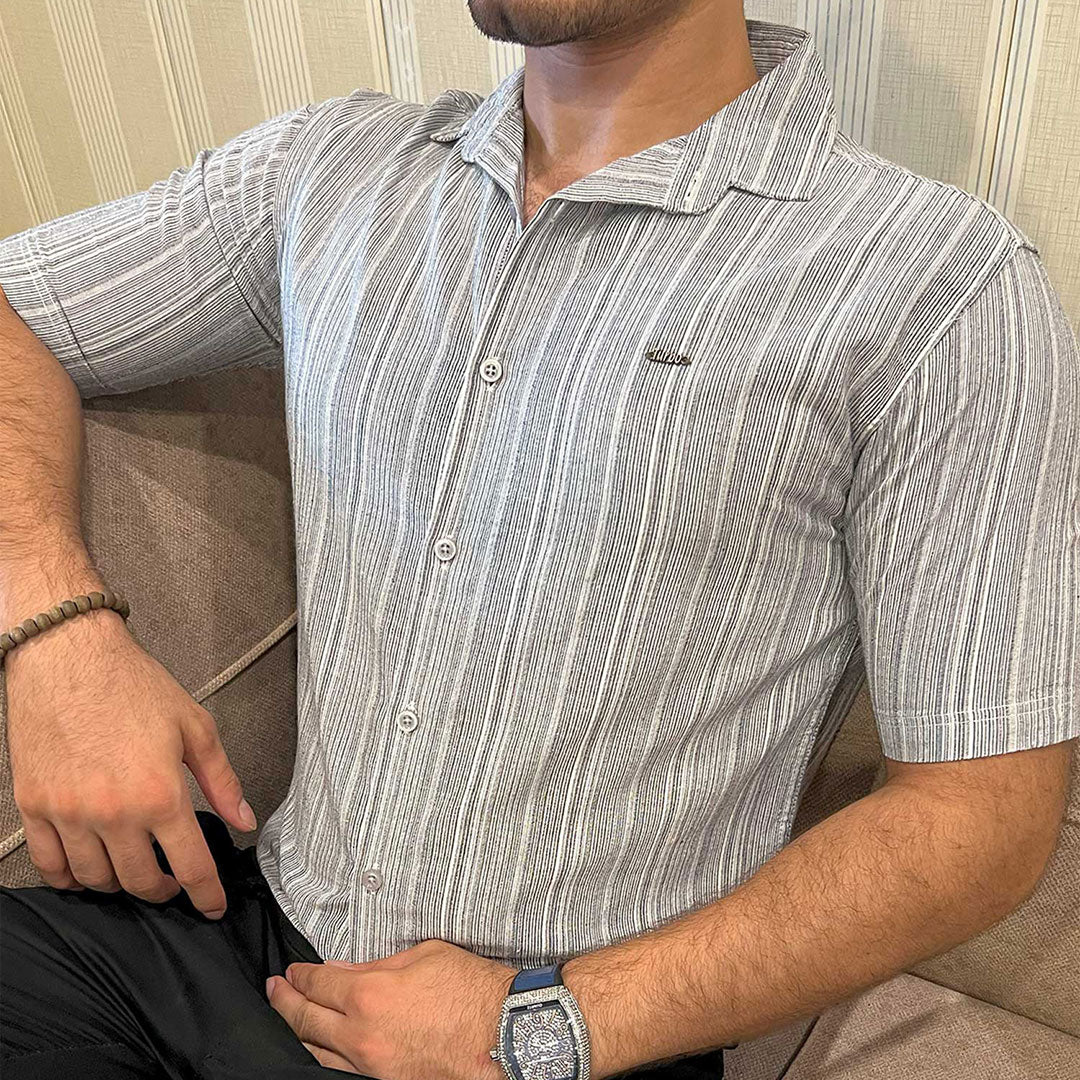 Turbo Down Box Collared Casual Shirt In Slate Grey