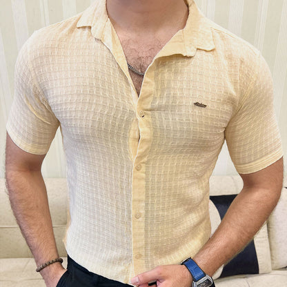 Turbo Designer Motif Embossed Casual Shirt In Light Lemon