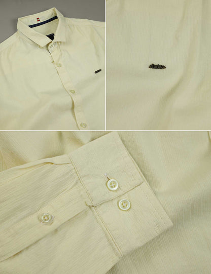 Turbo Self Lining Long Sleeve Cotton Casual Shirt In Light Lemon