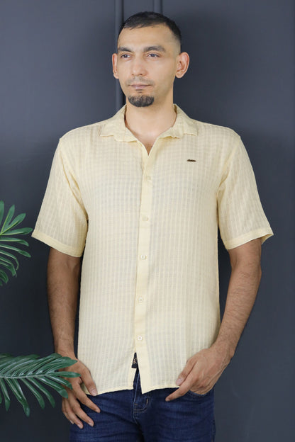 Turbo Designer Motif Embossed Casual Shirt In Light Lemon