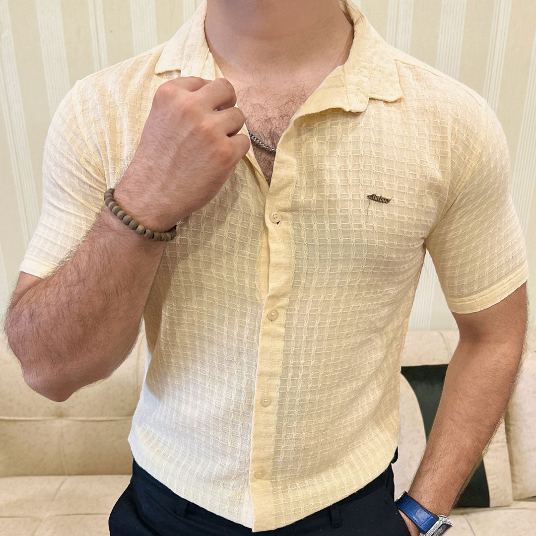 Turbo Designer Motif Embossed Casual Shirt In Light Lemon