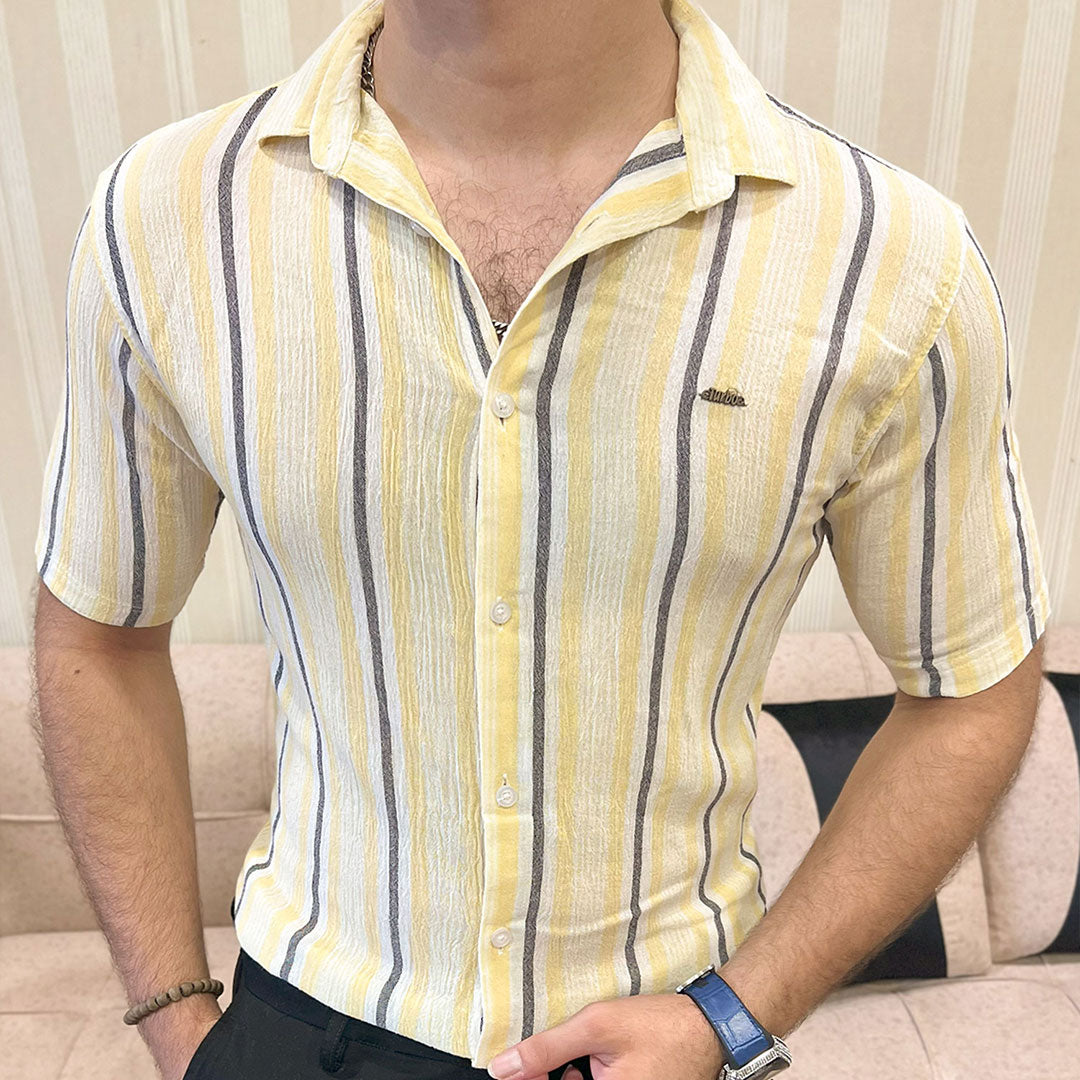 Turbo Patterned Lining Style Casual Shirt In Lemon