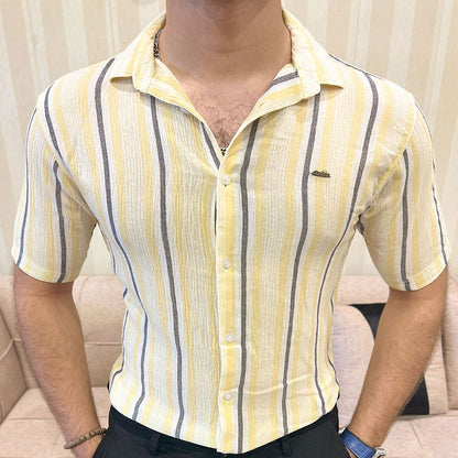 Turbo Patterned Lining Style Casual Shirt In Lemon