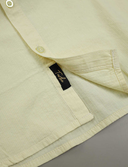 Turbo Self Lining Long Sleeve Cotton Casual Shirt In Light Lemon
