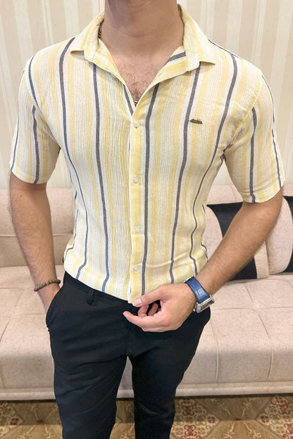 Turbo Patterned Lining Style Casual Shirt