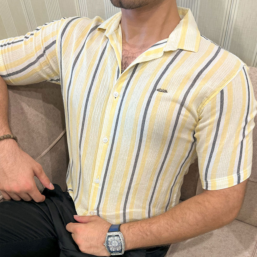Turbo Patterned Lining Style Casual Shirt In Lemon