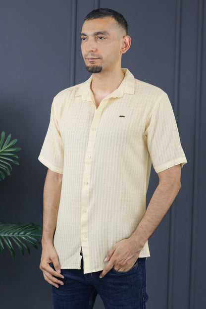 Turbo Designer Motif Embossed Casual Shirt In Light Lemon