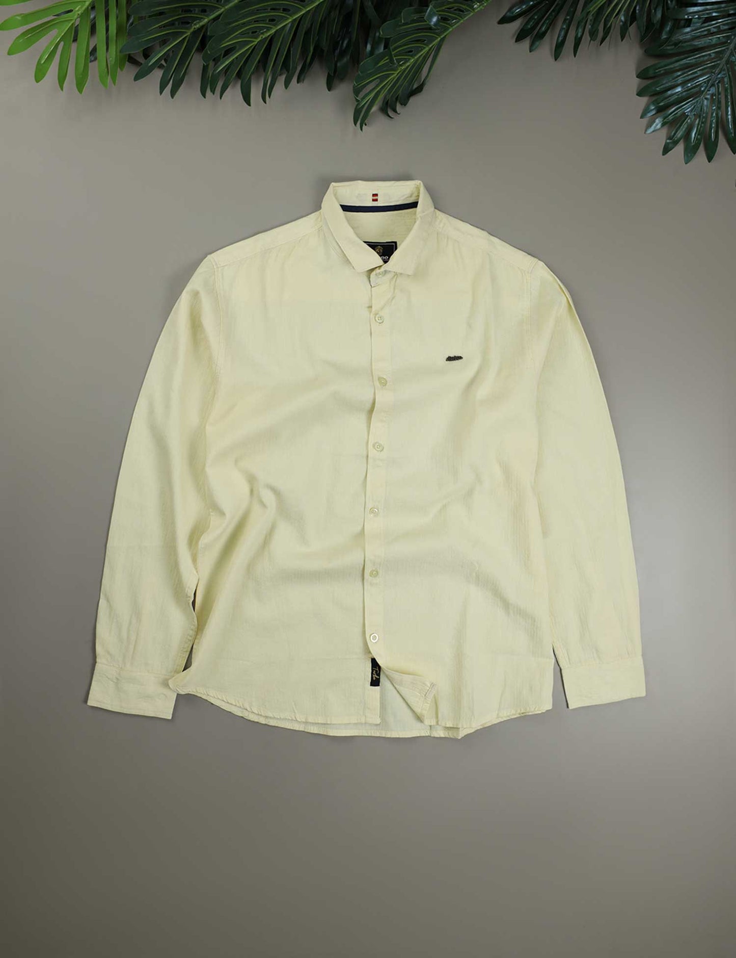 Turbo Self Lining Long Sleeve Cotton Casual Shirt In Light Lemon