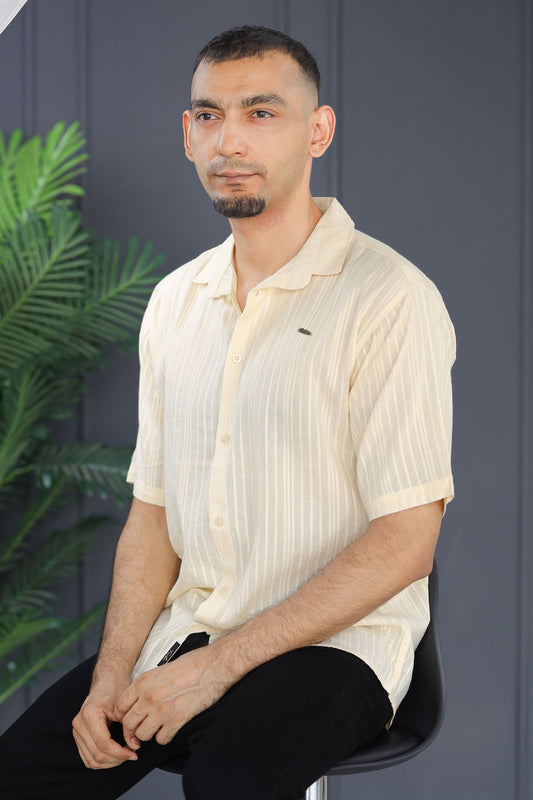 Turbo Textured Champ Casual Shirt In Light Lemon