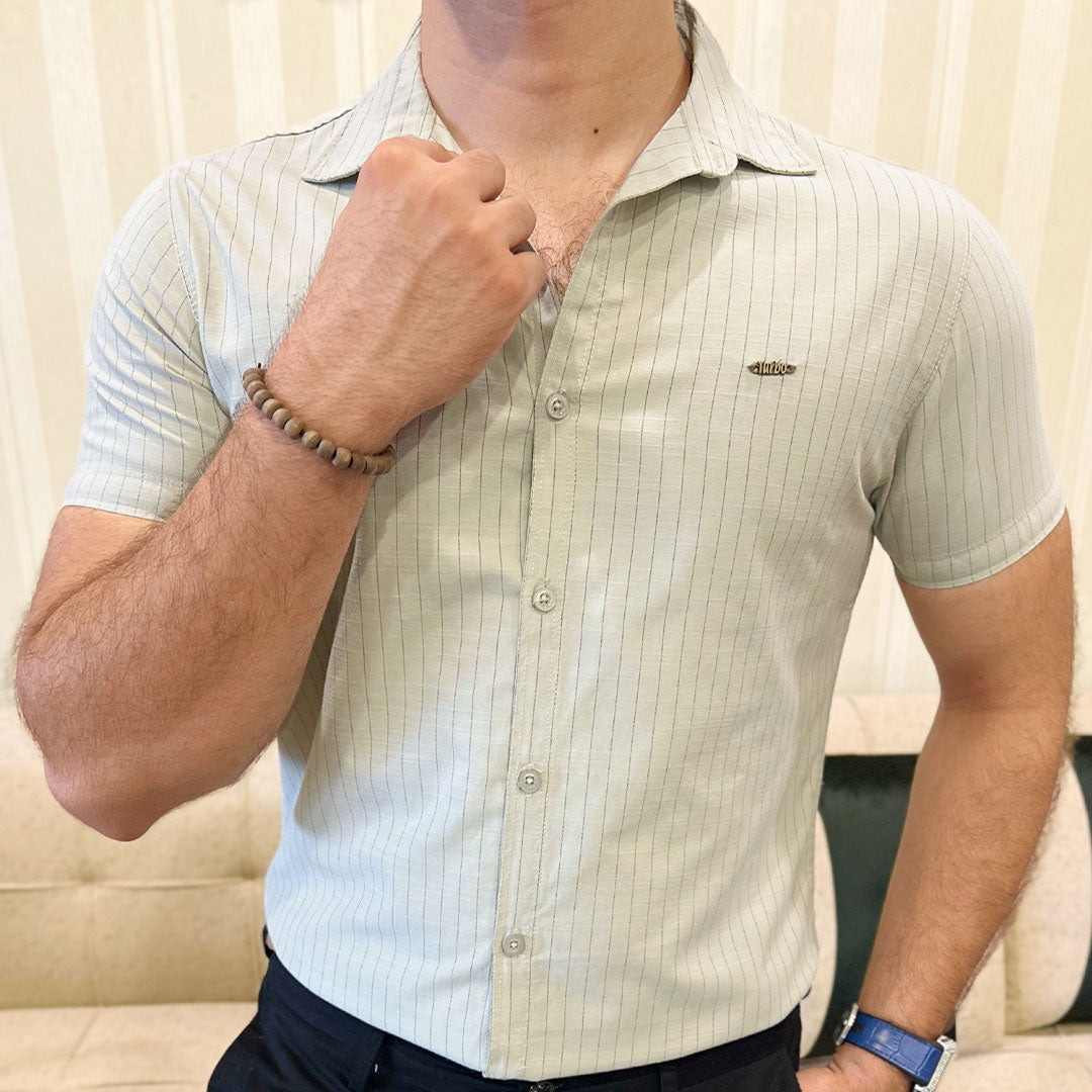 Turbo Creamline Striped Comfort Casual Shirt In Light Moss Green