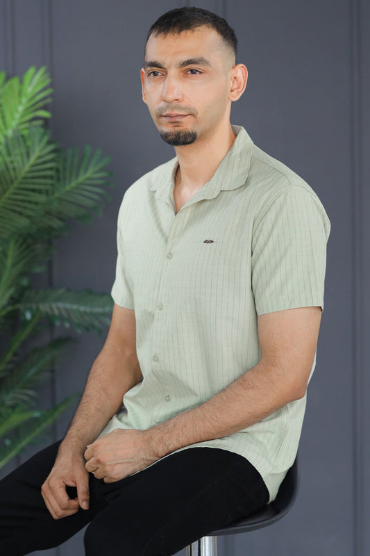 Turbo Creamline Striped Comfort Casual Shirt In Light Moss Green