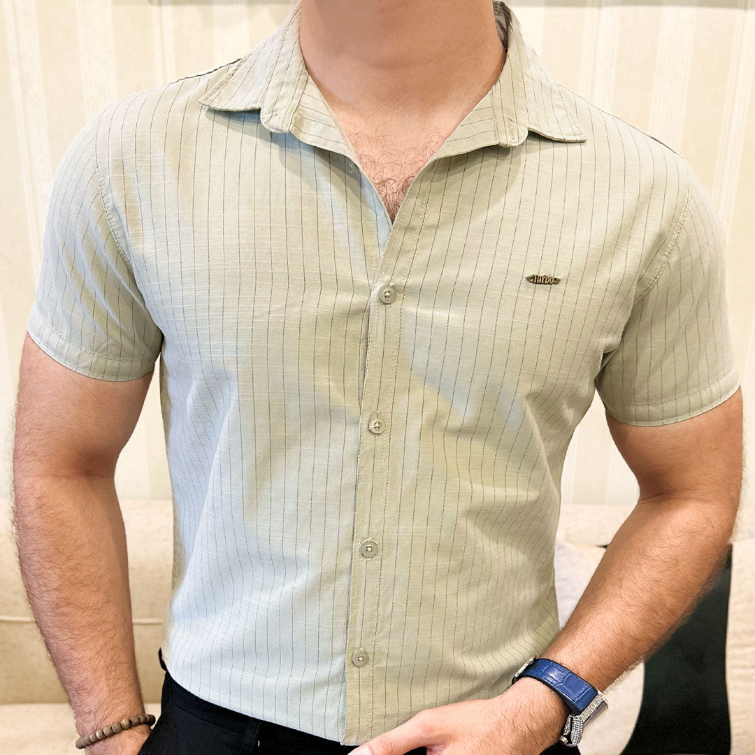 Turbo Creamline Striped Comfort Casual Shirt In Light Moss Green