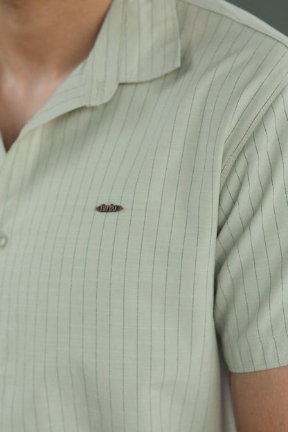 Turbo Creamline Striped Comfort Casual Shirt In Light Moss Green