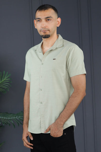 Turbo Creamline Striped Comfort Casual Shirt In Light Moss Green