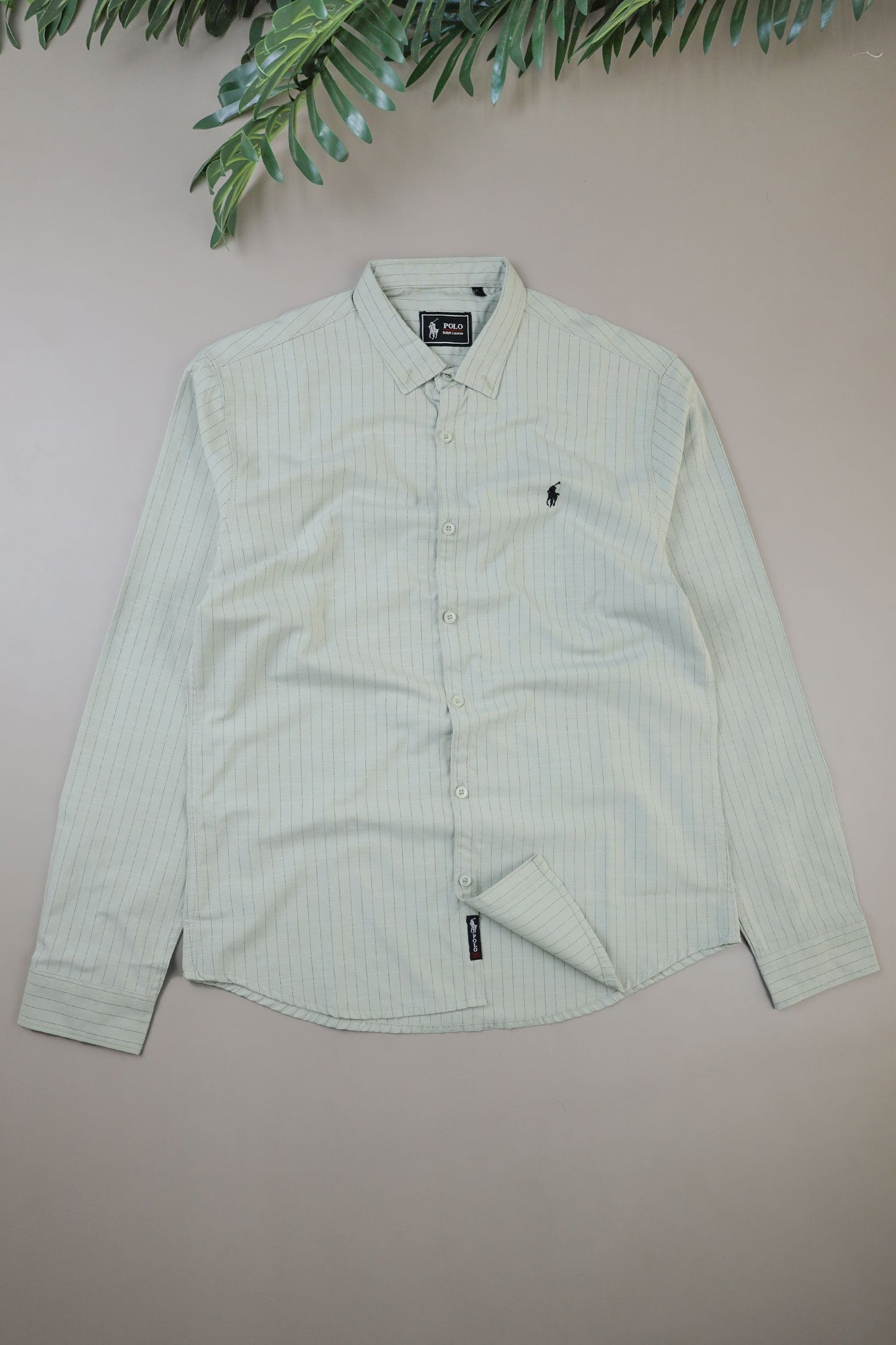 Polo Rph Lren Button Down Striped Casual Shirt In Light Moss Green