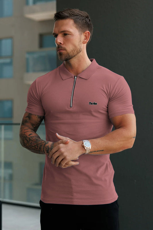Turbo Signature Script Zip-Placket Men's Polo Shirt In Light Maroon