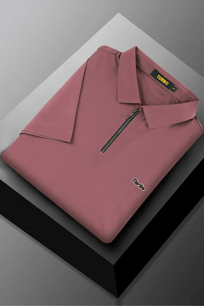 Turbo Signature Script Zip-Placket Men's Polo Shirt In Light Maroon