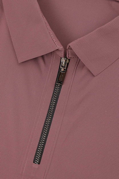 Turbo Signature Script Zip-Placket Men's Polo Shirt In Light Maroon