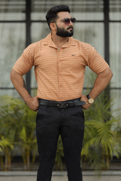 Turbo Snitch Striped Casual Shirt In Light Orange