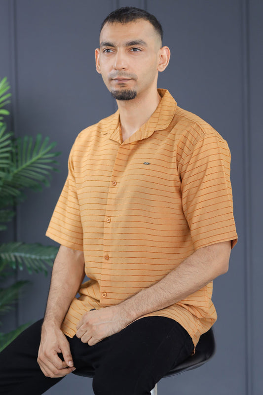 Turbo Snitch Striped Casual Shirt In Light Orange