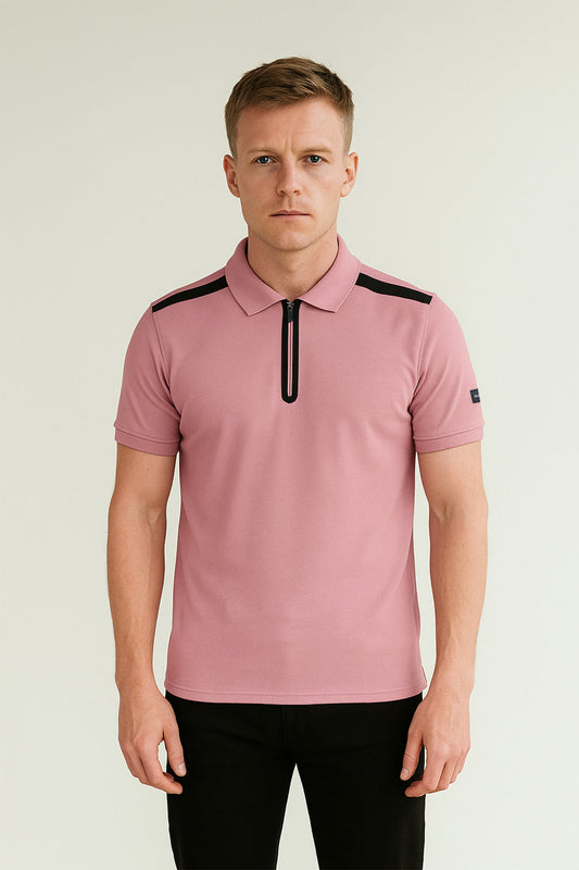 Hackt Lndn AMR Performance Zip-Placket Men's Polo Shirt In Light Pink