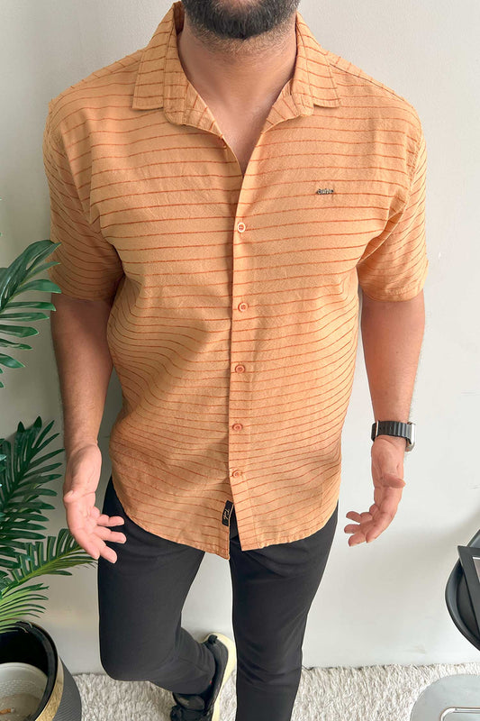Turbo Snitch Striped Casual Shirt In Light Orange